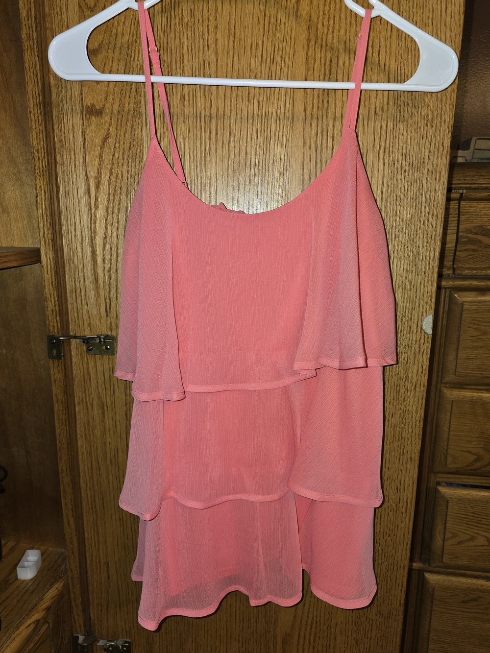 Candie's Coral Pink Tiered Spaghetti Strap Tank Top